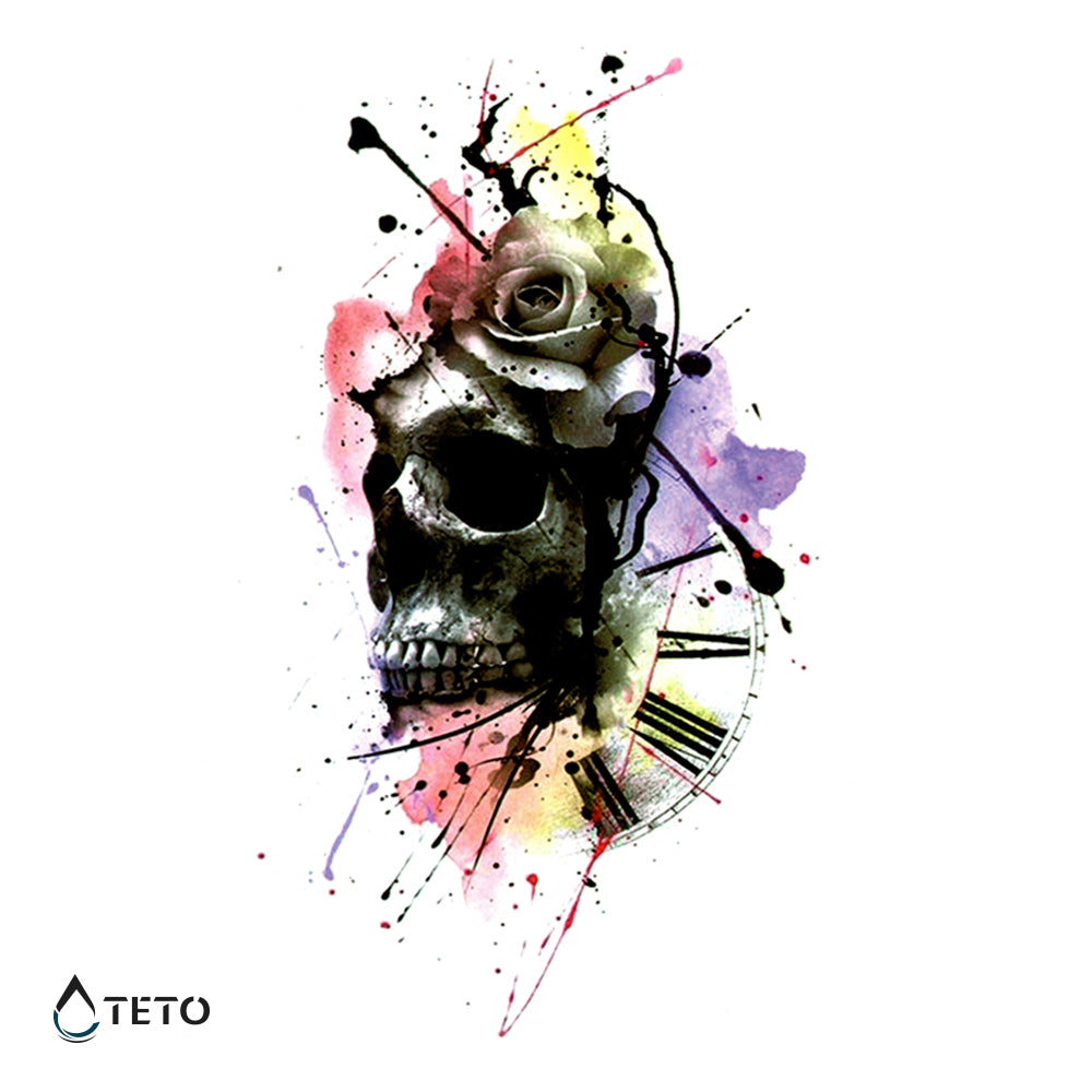 Lobanja z akvarelom - TETO Začasne Tetovaže