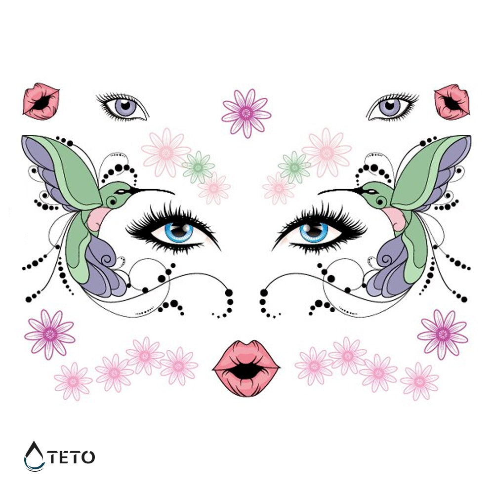 Hummingbird face – Bleščeča - Set - TETO Začasne Tetovaže