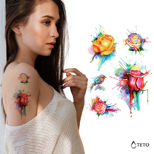 Večbarvne vrtnice - Set - TETO Začasne Tetovaže