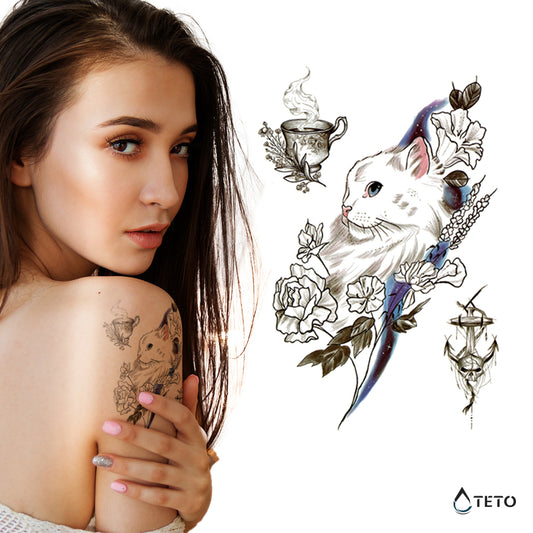 Mačka in čaj - Set - TETO Začasne Tetovaže