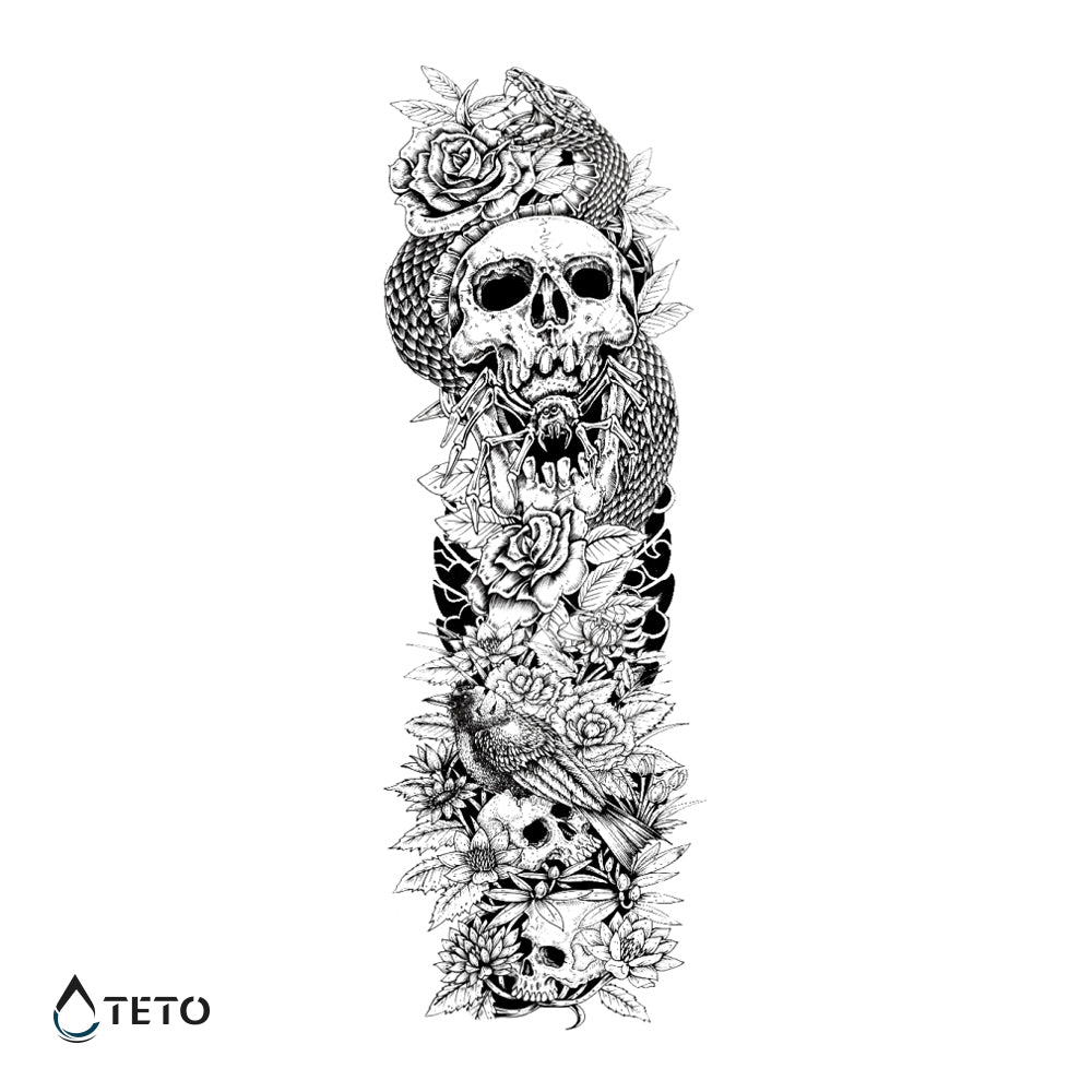 Lobanja s kačami in rožami - TETO Začasne Tetovaže