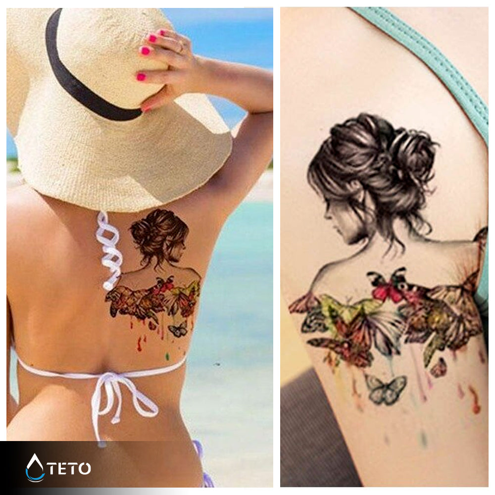 Portret ženske z metulji - TETO Začasne Tetovaže