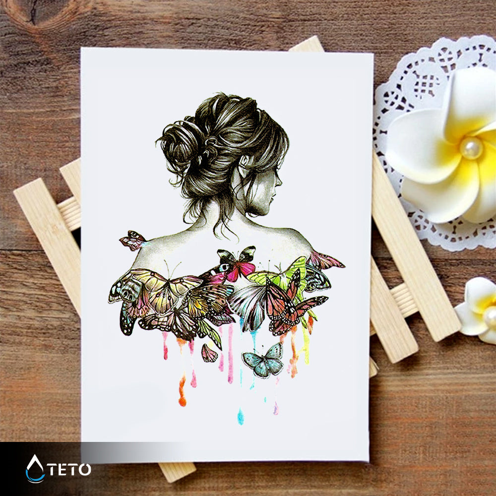 Portret ženske z metulji - TETO Začasne Tetovaže