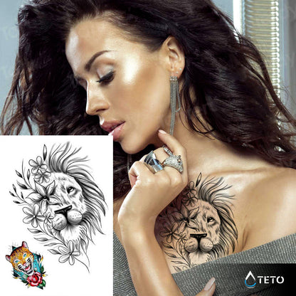 Lev in tiger z rožo - Set - TETO Začasne Tetovaže