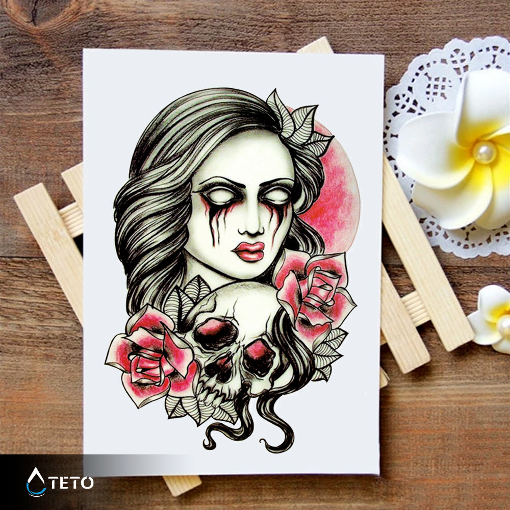 Portret ženske z lobanjo - TETO Začasne Tetovaže