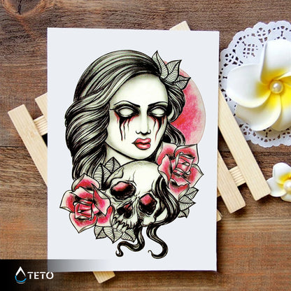 Portret ženske z lobanjo - TETO Začasne Tetovaže