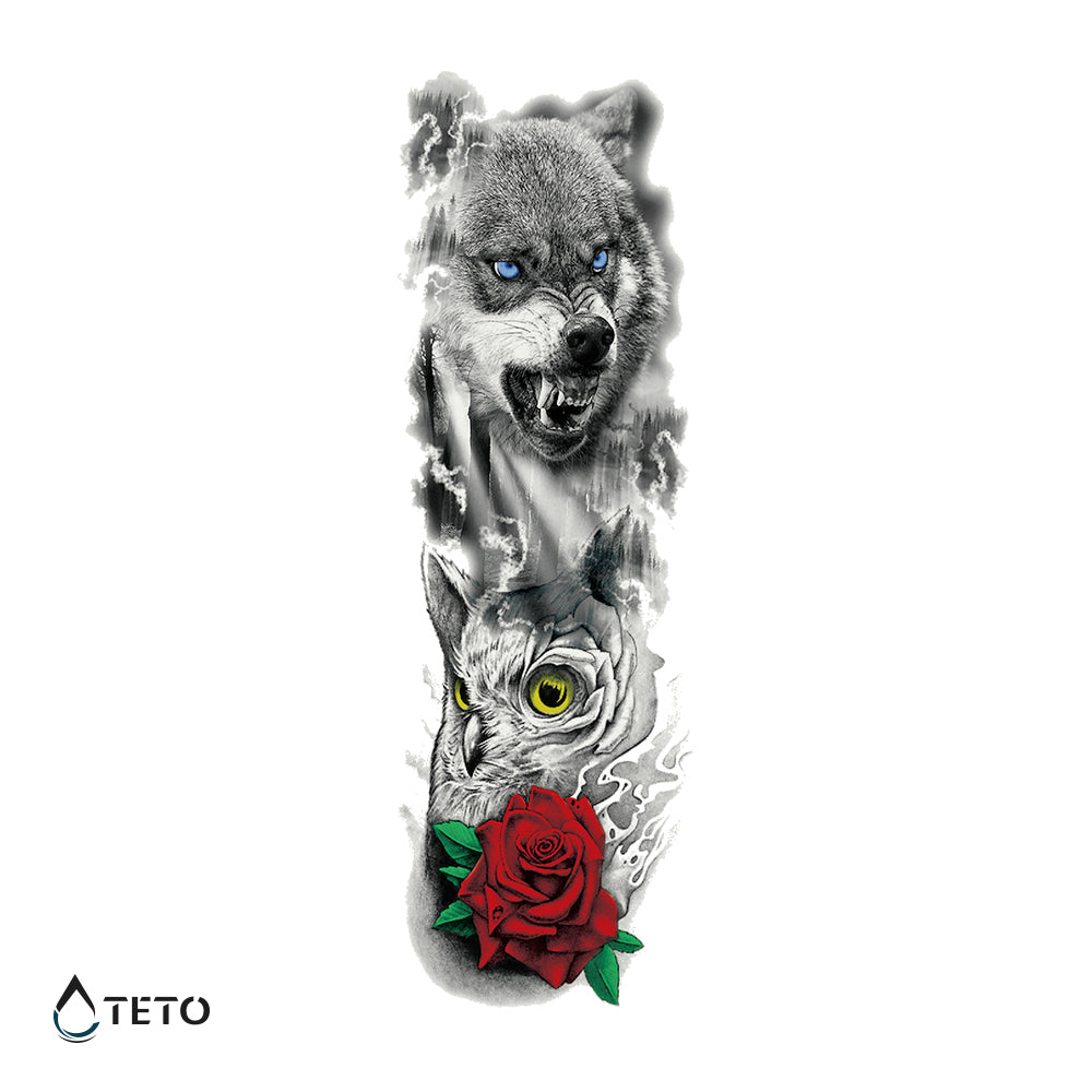 Volk, sova in vrtnica - TETO Začasne Tetovaže