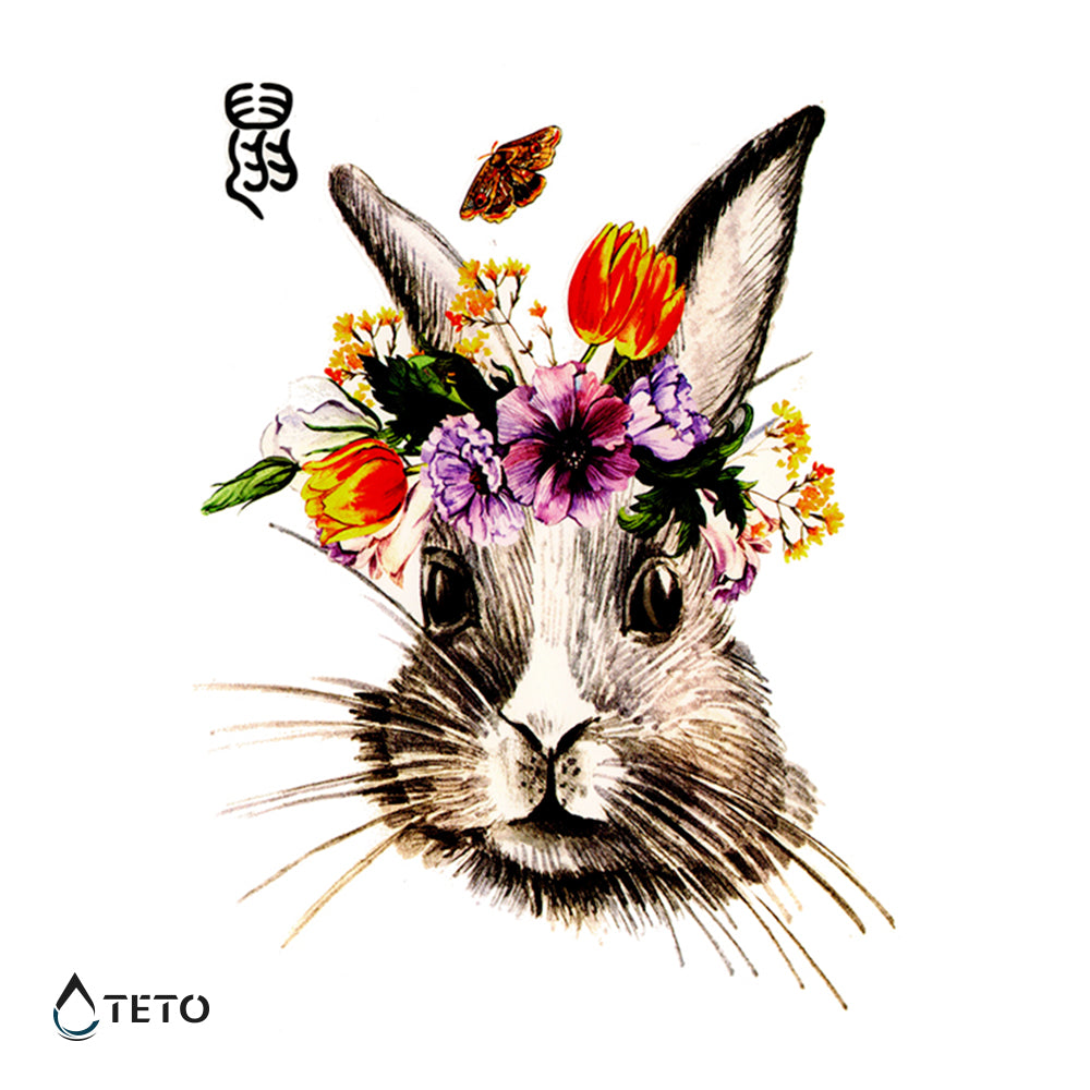 Zajec s cvetlično krono - TETO Začasne Tetovaže