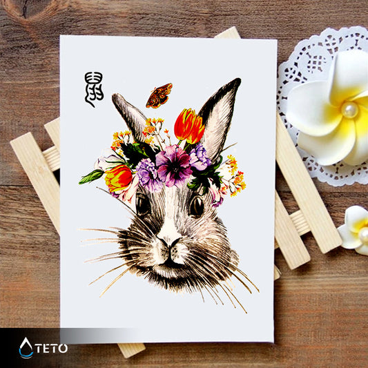 Zajec s cvetlično krono - TETO Začasne Tetovaže