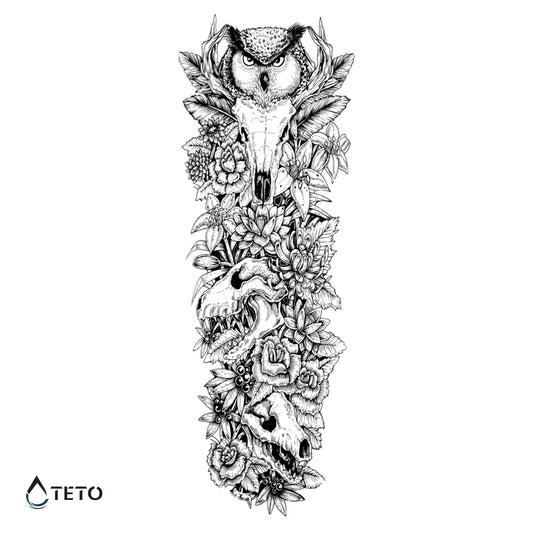 Sova z lobanjami in rožami - TETO Začasne Tetovaže