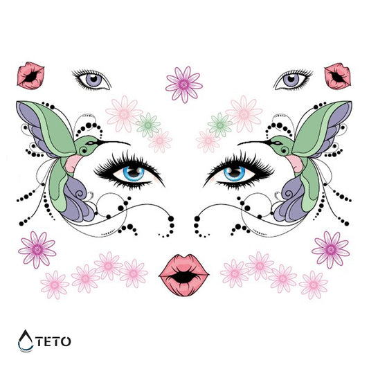 Hummingbird face – Bleščeča - Set - TETO Začasne Tetovaže