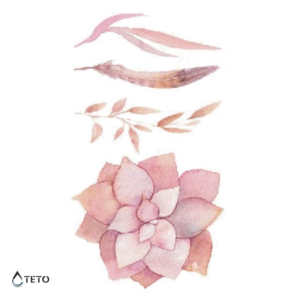 Rožnati cvetovi in listi - Set - TETO Začasne Tetovaže