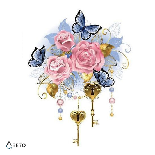 Vrtnice z metulji in ključi - TETO Začasne Tetovaže