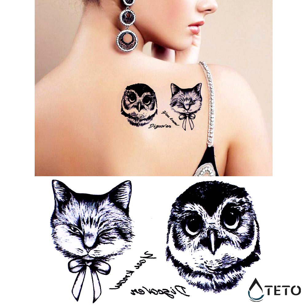 Mačka in sova - TETO Začasne Tetovaže