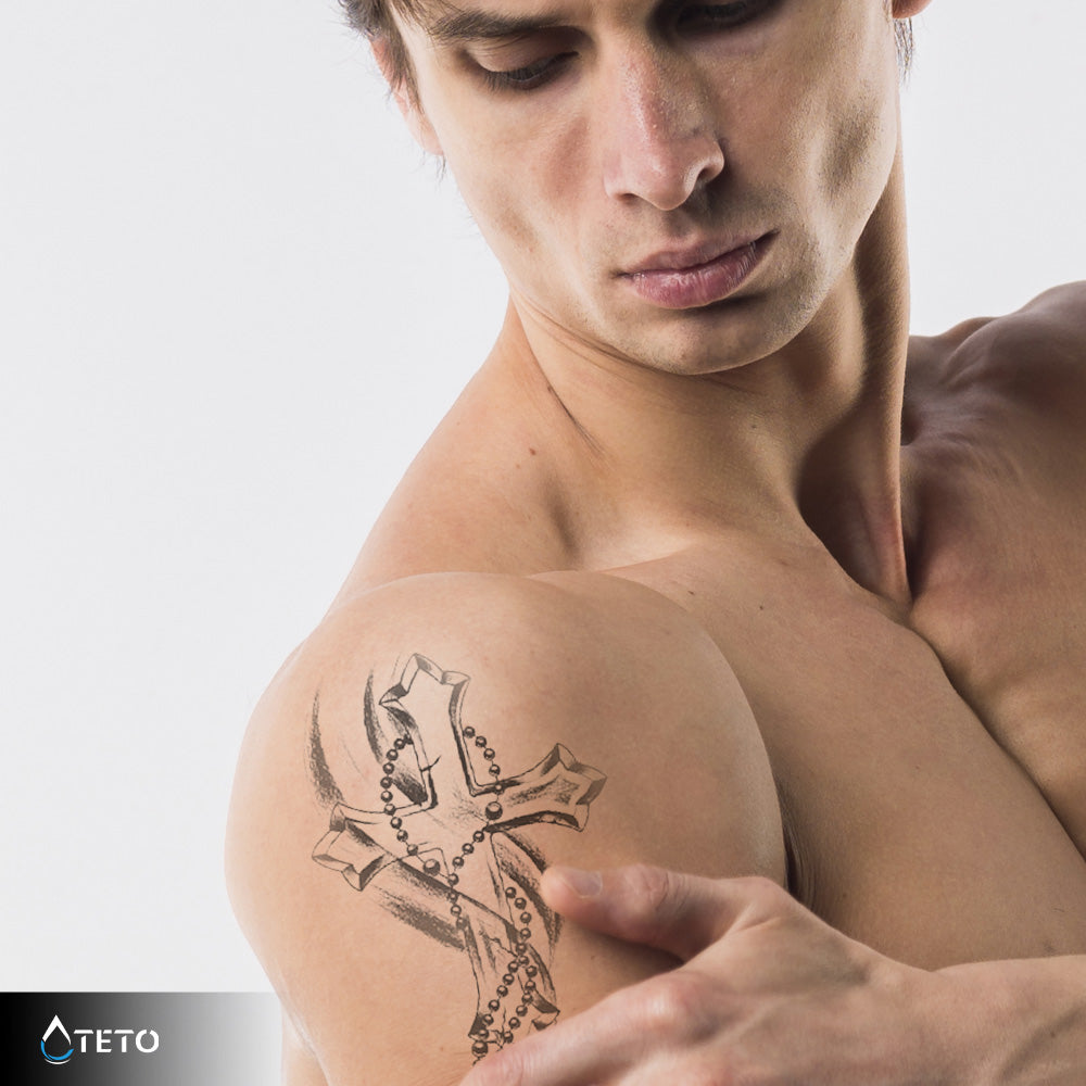 Križ z rožnim vencem - Set – Poltrajne - TETO Začasne Tetovaže