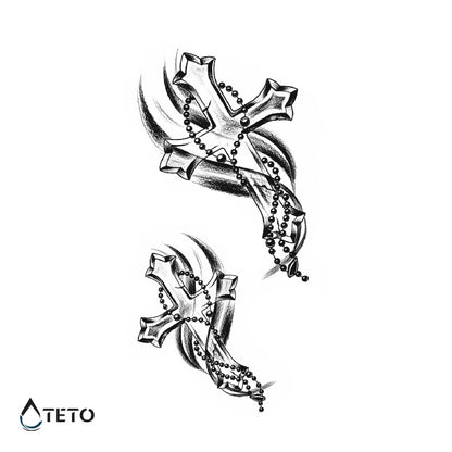 Križ z rožnim vencem - Set – Poltrajne - TETO Začasne Tetovaže