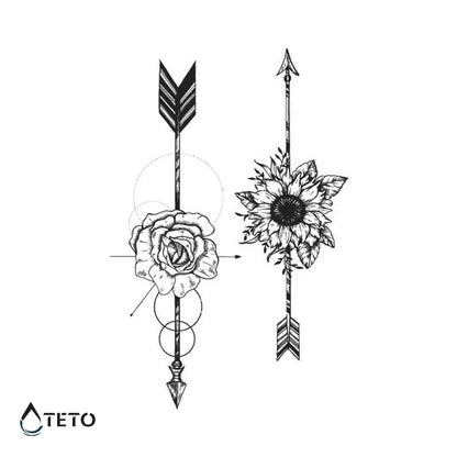 Puščice z rožo - Set – Poltrajne - TETO Začasne Tetovaže