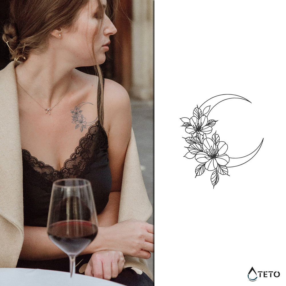 Luna s cvetovi – Poltrajne - TETO Začasne Tetovaže