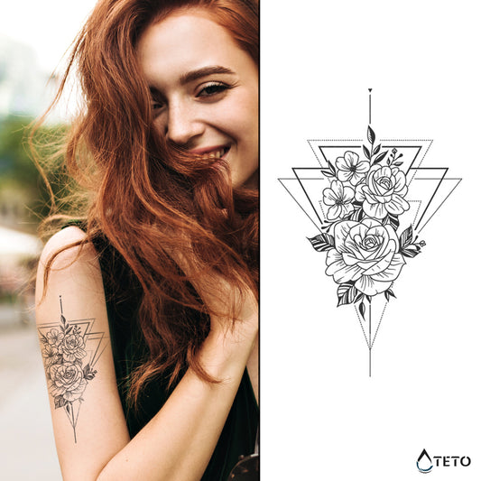 Trikotni šopek vrtnic – Poltrajne - TETO Začasne Tetovaže