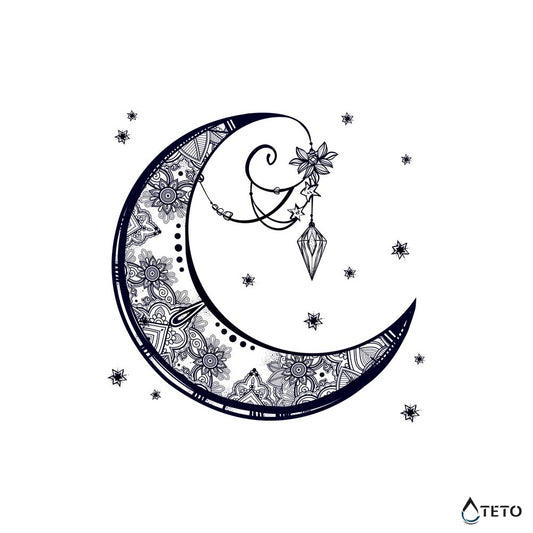 Luna z rožami in diamantom – Poltrajne - TETO Začasne Tetovaže